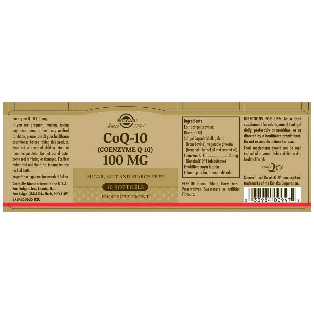 Solgar Coenzyme Q-10 100mgr 30 Units 2 Solgar Coenzyme Q-10 100mgr 30 Units - Image 2