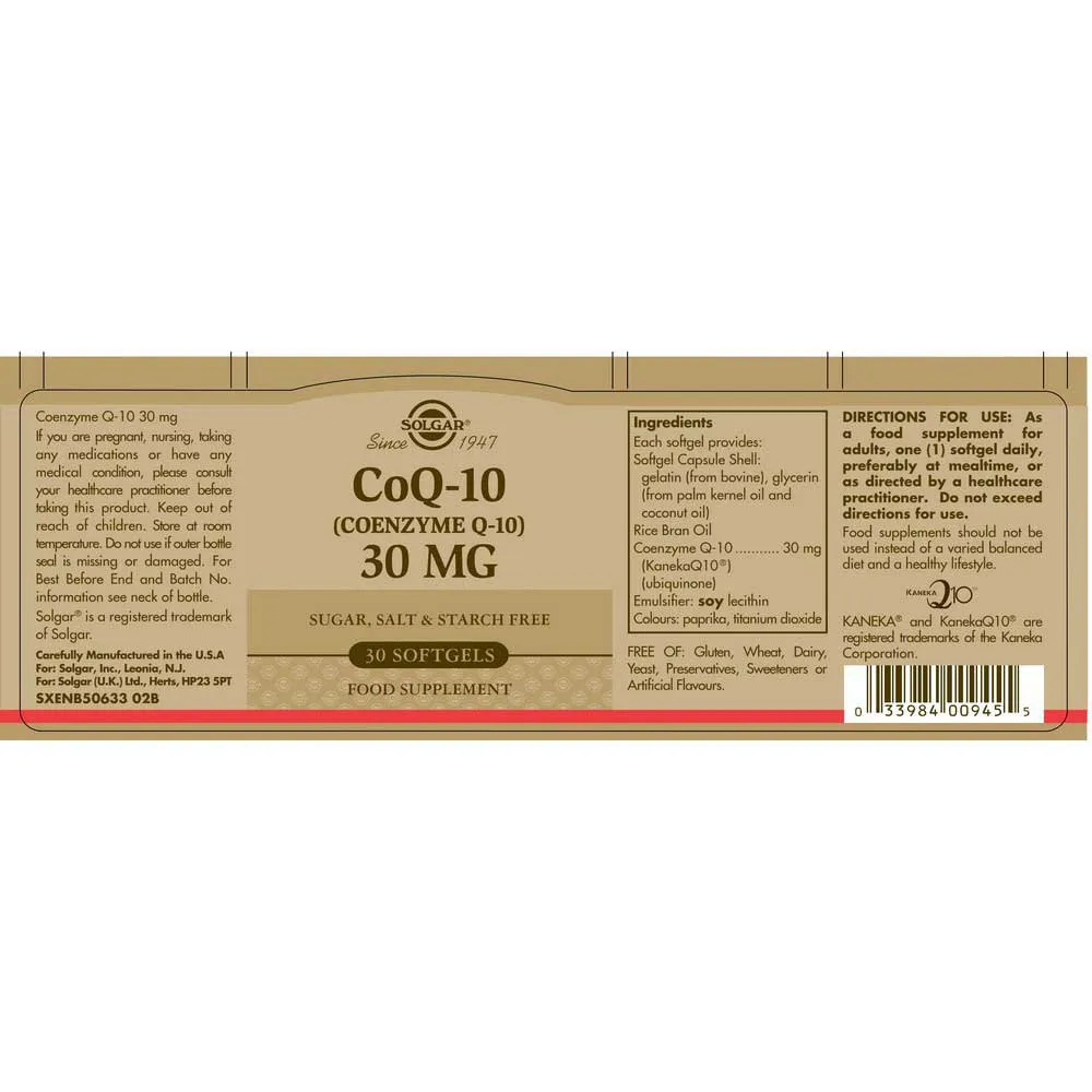 Solgar Coenzyme Q-10 30mgr 30 Units 2 Solgar Coenzyme Q-10 30mgr 30 Units - Image 2