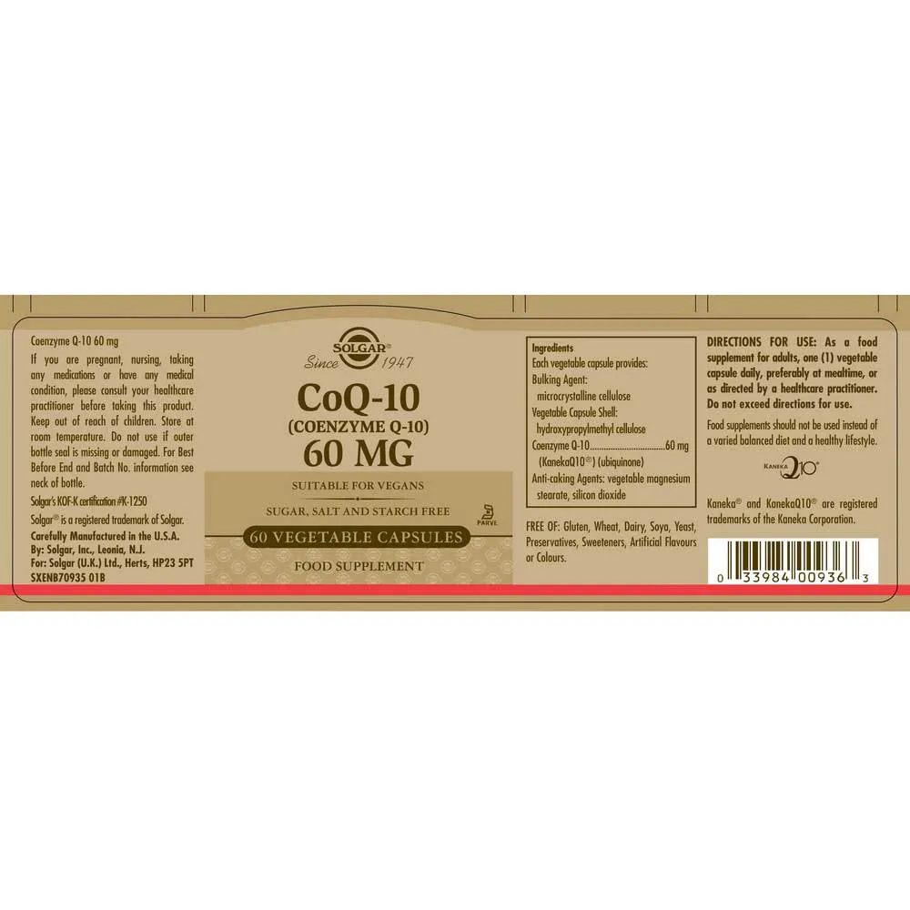 Solgar Coenzyme Q-10 60mgr 60 Units 2 Solgar Coenzyme Q-10 60mgr 60 Units - Image 2