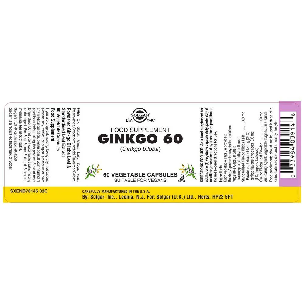 Solgar FP Ginkgo 60 60 Units 2 Solgar FP Ginkgo 60 60 Units - Image 2