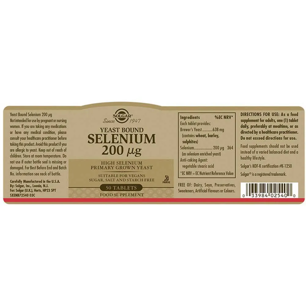 Solgar Selenium 200mcgr Yeast Bound 50 Units 2 Solgar Selenium 200mcgr Yeast Bound 50 Units - Image 2